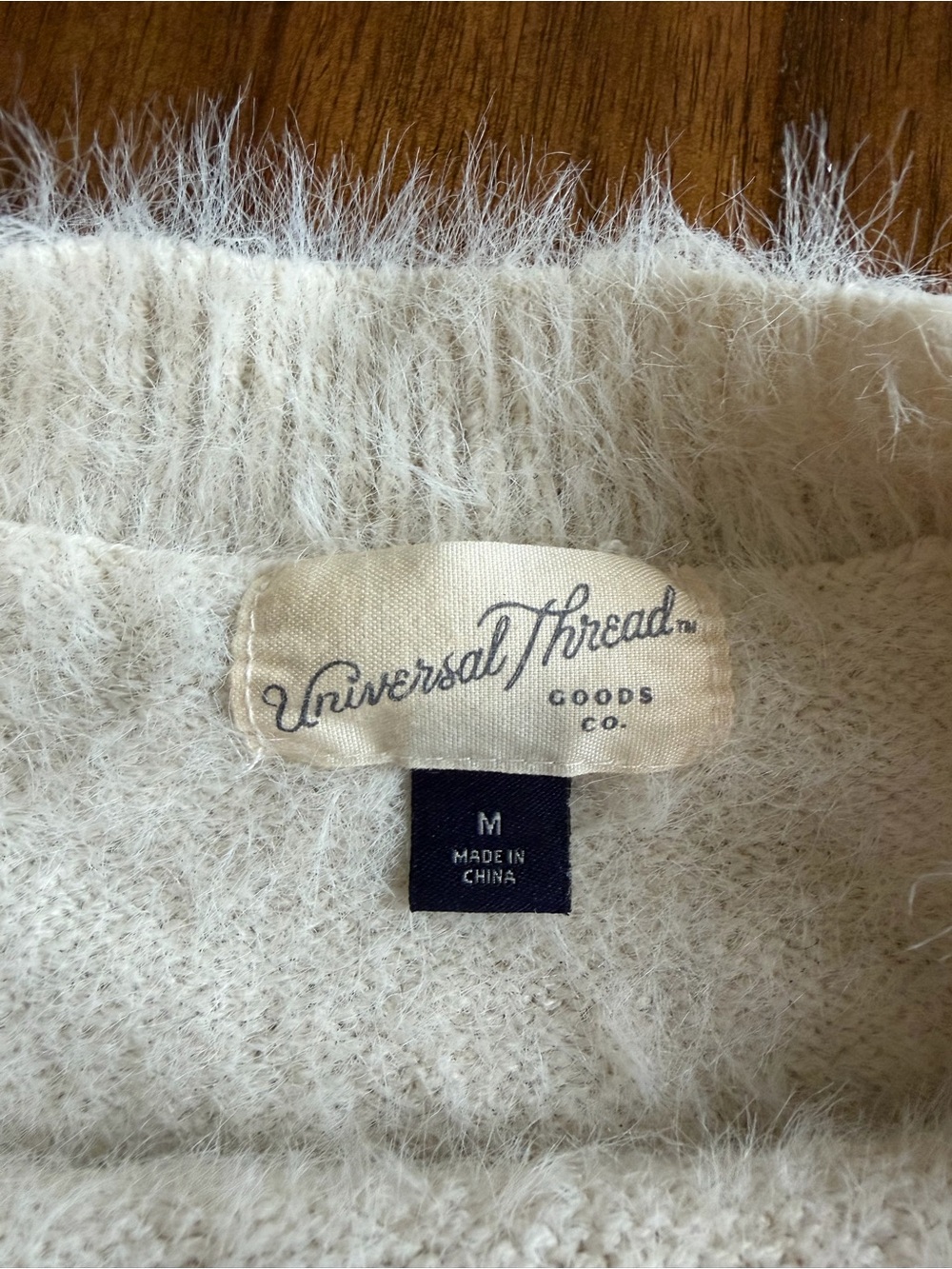 Universal Thread Fuzzy Crewneck Sweater in Cream and Tan Stripes M size - Picture 4 of 6